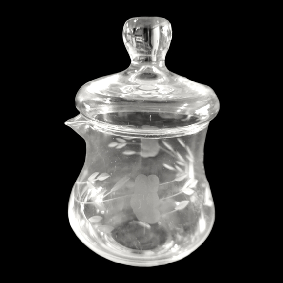 Vtg Creamer Pitcher Lidded Watched Crystal Clear Flower - Picture 1 of 4